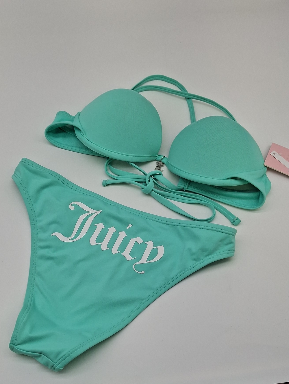 Juicy Couture Logo Push-Up 3pc Bikini Set Teal Green S